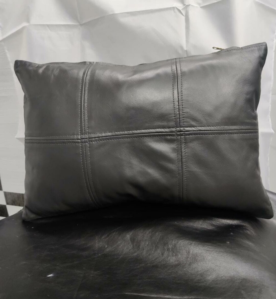 Noorani Lambskin Dark GREY Leather Pillow Cover Leather RECTANGLE