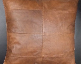 Lambskin LEATHER CUSHION COVER | Square Leather Pillow Cover With Piping | Home & Living Décor For Housewarming Throw Cover Antique Brown