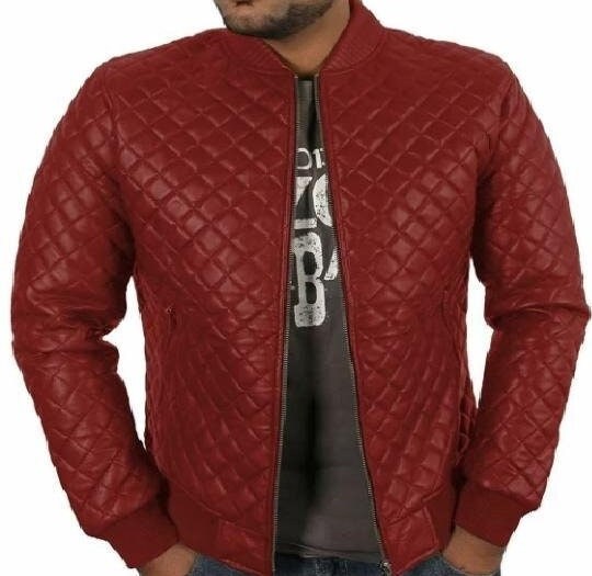 Mens red leather bomber cheap jacket