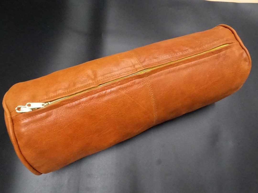 Noorani Lambskin Leather BOLSTER Cushion Cover MANGO TAN Yoga Neck Roll