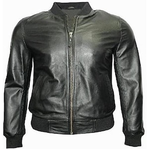 Men BLACK BOMBER Leather Jacket | Windbreaker Biker Leather Jacket | 80s Black Leather Classic Bomber Jacket |Leather Aviator Jacket |