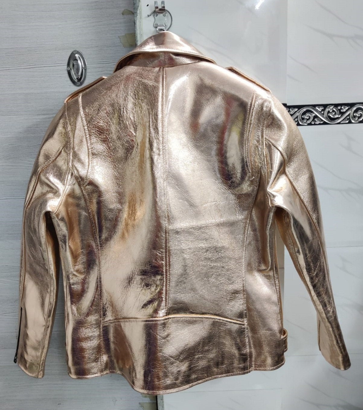 Zara rose gold leather jacket sale