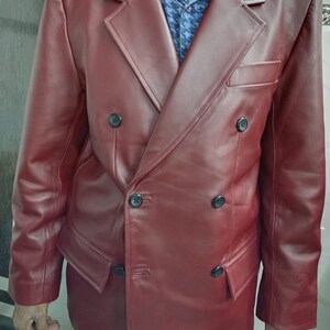 Noorani Mens Leather Blazer | Blood RED FORMAL Blazer, Western MEETING Party Blazer | Slim Fit Leather Coat | Gift For Winter, Christmas image 5