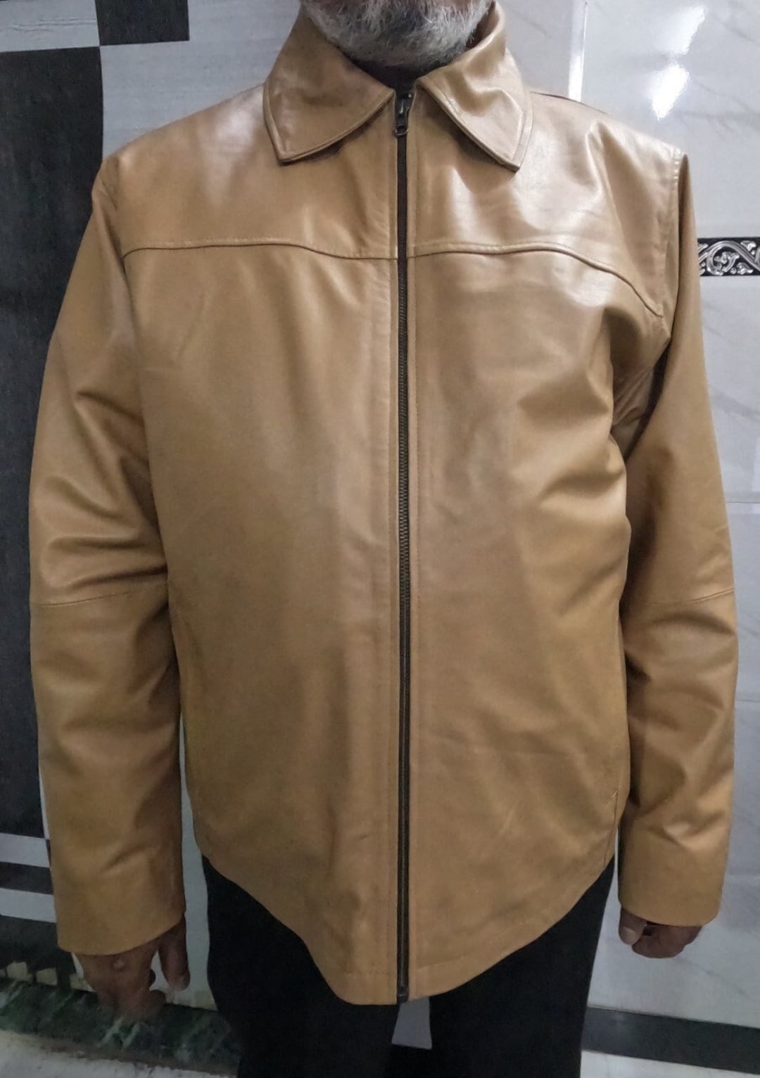 Mens Retro BEIGE Trucker Jacket Leather Shirt Jeans Jacket Etsy