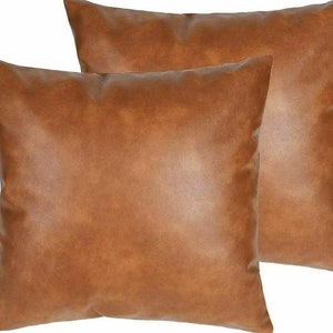 Lambskin Leather CUSHION Cover, TAN BROWN Square Leather Pillow Cover, Decorative Leather Pillow, Throw Leather Cover, Cognac Leather Pillow
