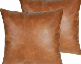 Lambskin Leather CUSHION Cover, TAN BROWN Square Leather Pillow Cover, Decorative Leather Pillow, Throw Leather Cover, Cognac Leather Pillow