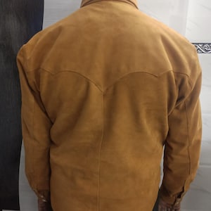 Men's TAN Suede Shirt | Suede TRUCKER Jacket For Mens | Suede Leather Western COWBOY Trucker Shirt | Denim Style Suede Shirt Fr Men - Tan image 6
