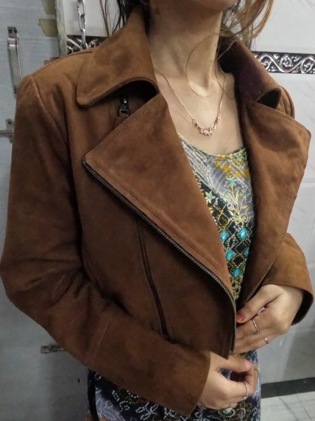 Womens BROWN Suede Jacket Slim Fit CROPPED Biker Suede Etsy