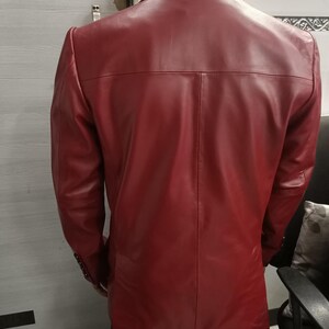 Noorani Men Blood RED Leather Blazer | Slim Fit FORMAL Leather Blazer | Sheepskin Leather 2 Button Closure Blazer | Wedding Partywear Blazer image 7