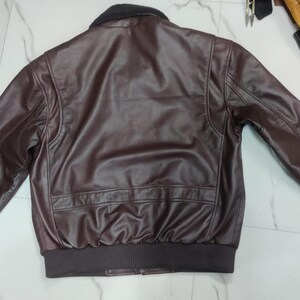 Noorani Mens BOMBER Navy G1 Flight BROWN Genuine AVIATOR Sheep Leather Jacket | Handmade Shearling Fur Real Leather Jacket | Ribbed Jacket image 10