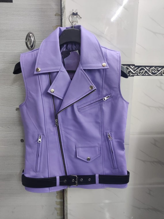Noorani Womens LAVENDER and BLACK Color Combination Leather Vest classic  Outfit Biker Coat belted Moto Slim Fit Vest, Gift for Her Special - Etsy
