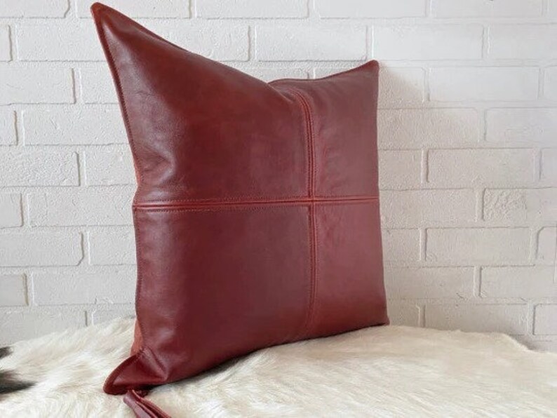 Lambskin LEATHER PILLOW Cover Vine Red Leather Square Etsy