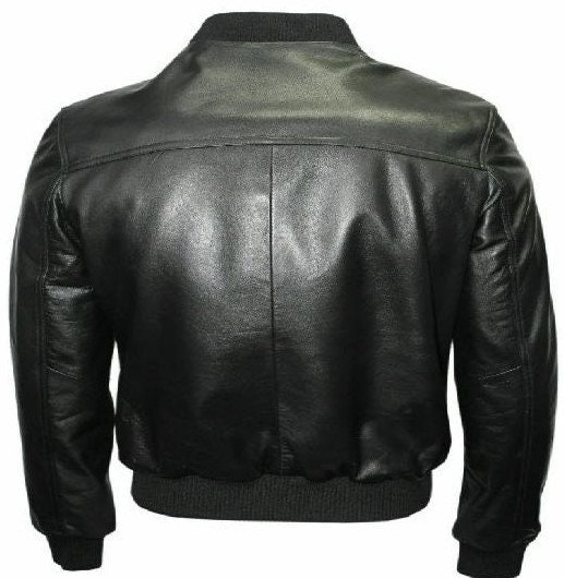 Men BLACK BOMBER Leather Jacket | Windbreaker Biker Leather