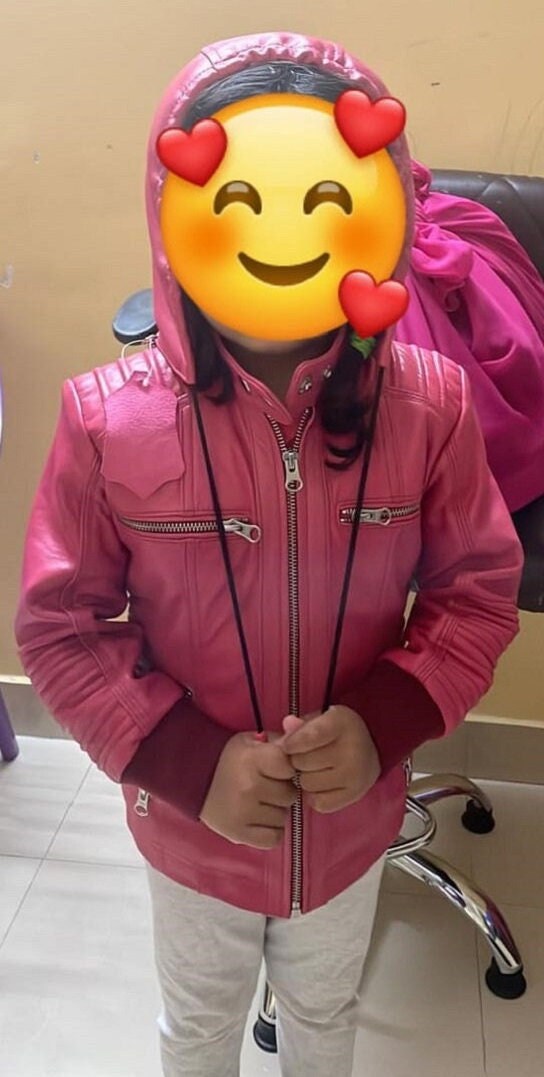Noorani Girls Stylish Slim Fit HOT PINK Leather Jacket| Classic HOODED Motorcycle Leather Jacket| Designer Made Party Jacket| Special Fr Kid