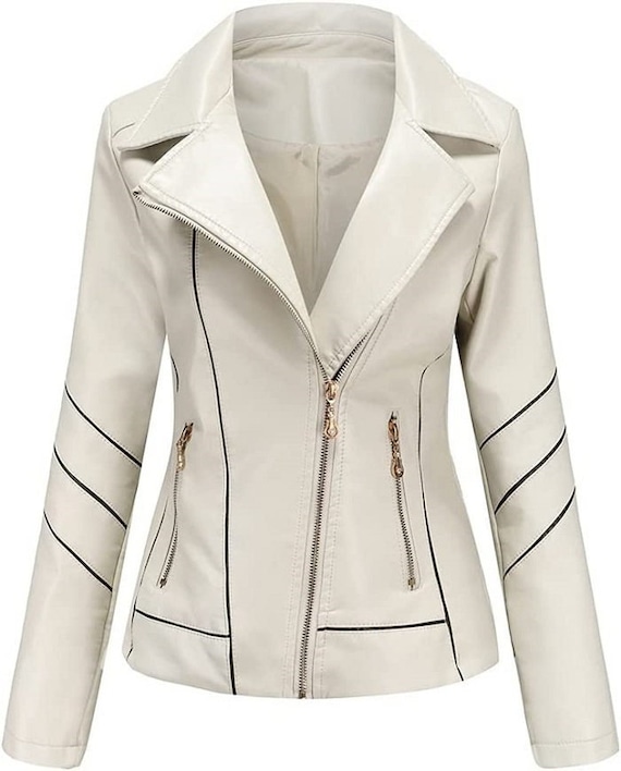 Noorani Women s OFF WHITE Leather Jacket for Women Slim Fit Leather Jacket party Wear Jacket off White and Black Combination Jacket Etsy