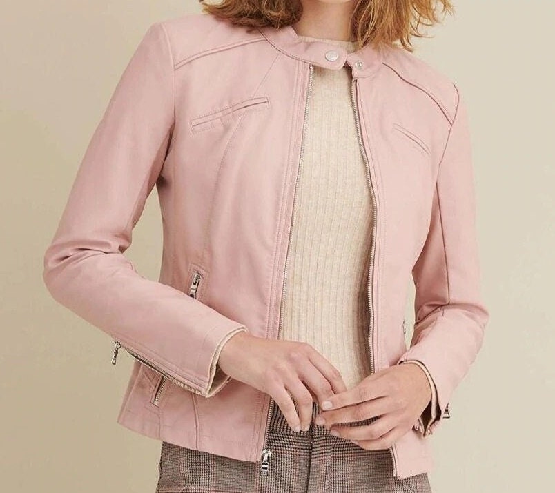 Pink Faux Leather Jacket Etsy Canada