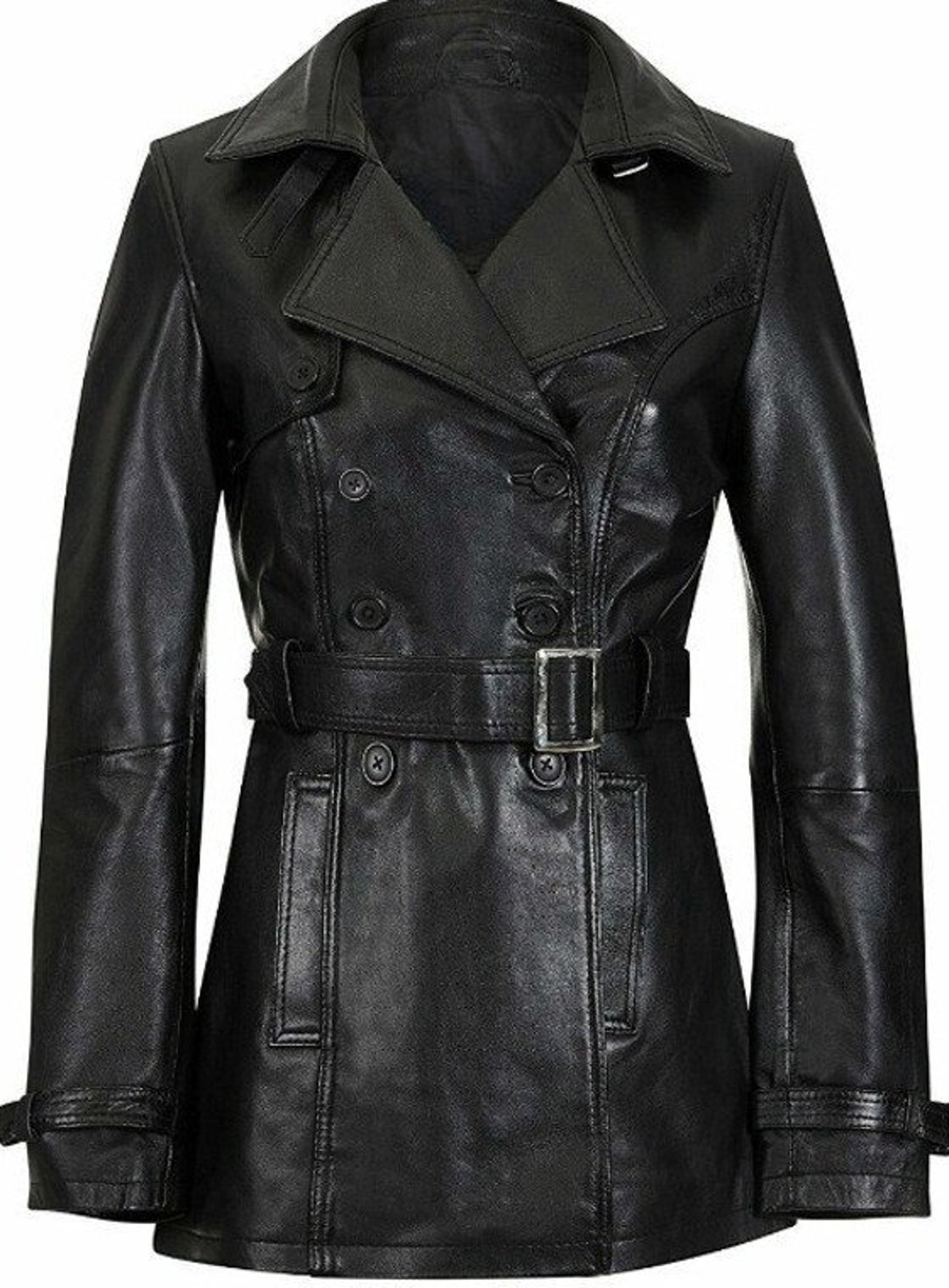 Mens BLACK Leather Trench Coat Double Breasted Leather Midi - Etsy