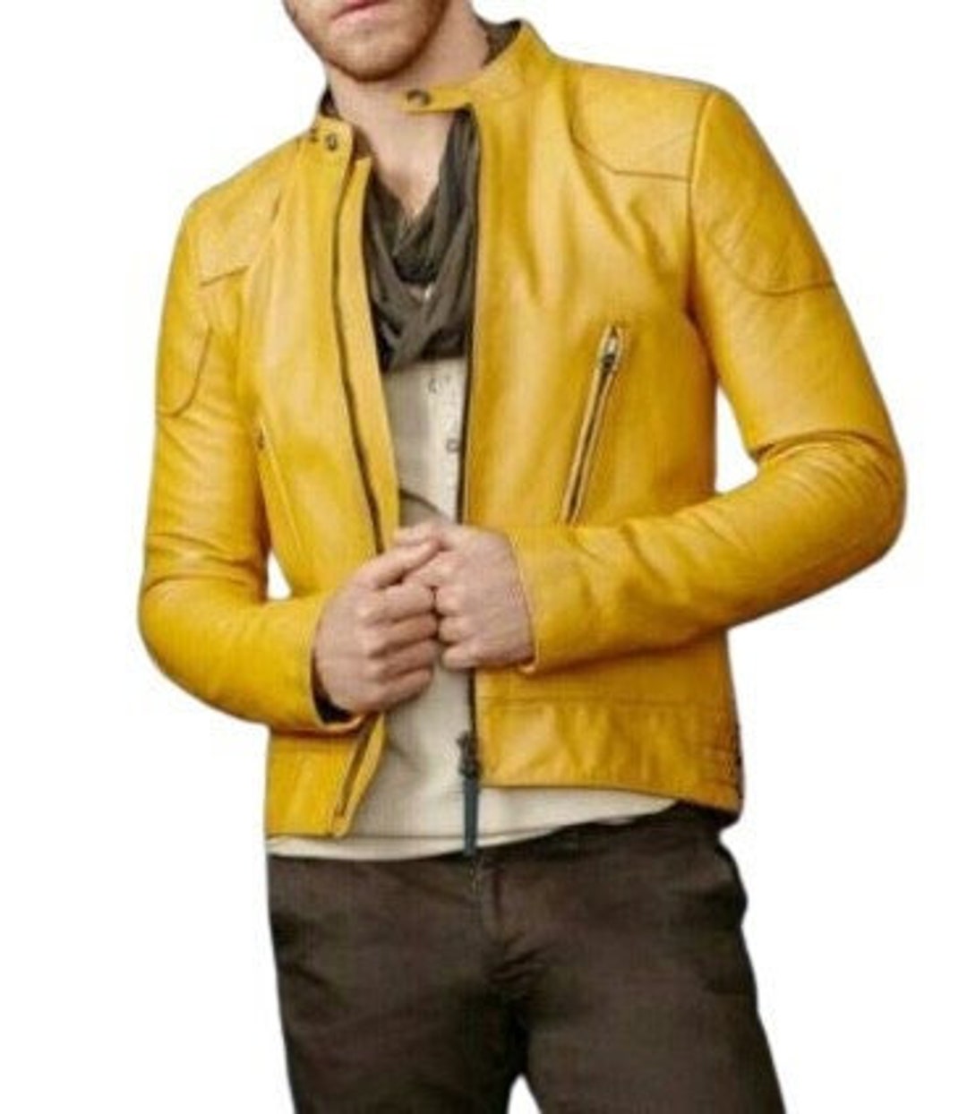 Noorani Mens Leather Jacket YELLOW Slim Fit Biker MOTORCYCLE - Etsy