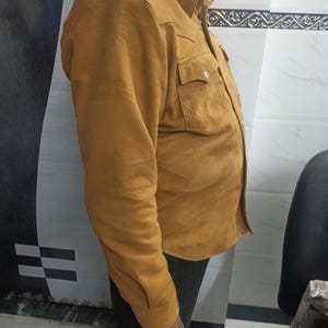 Men's TAN Suede Shirt | Suede TRUCKER Jacket For Mens | Suede Leather Western COWBOY Trucker Shirt | Denim Style Suede Shirt Fr Men - Tan image 5