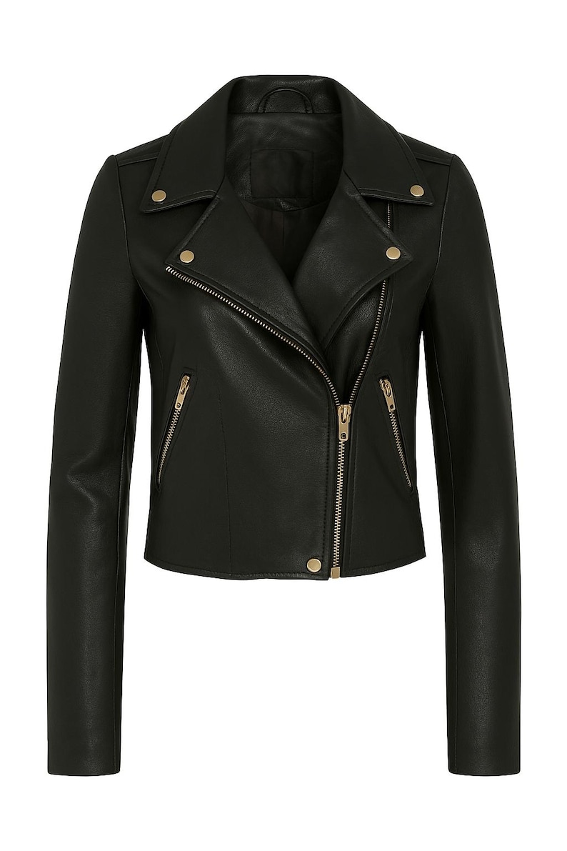 Womens 100% Lambskin Black Leather Jacket | Motorcycle Sheep Leather Jacket, Outfit Celebrity Movie Leather Jacket Personalize Gift BLACK image 1