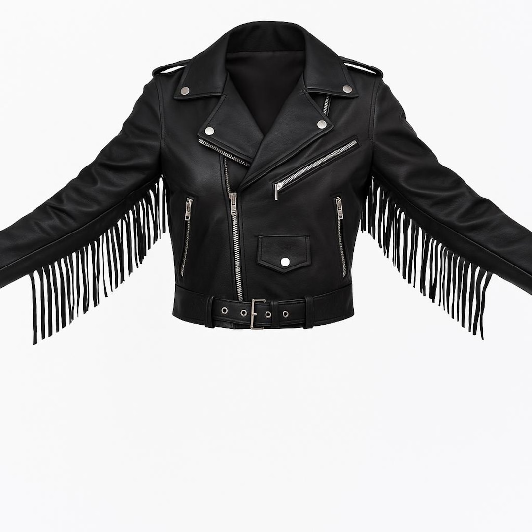 Noorani Womens BLACK Leather Jacket | Stylish Motor Biker FRINGE