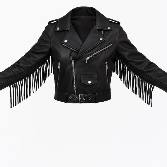 Noorani Womens BLACK Leather Jacket | Stylish Motor Biker FRINGE