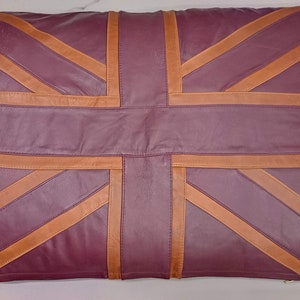 BURGUNDY Leather Pillow Cover | Leather UNION Jack Cushion Cover | Tan RECTANGLE Cover Decorative Throw Cover for Living Room & Bedroom Vine