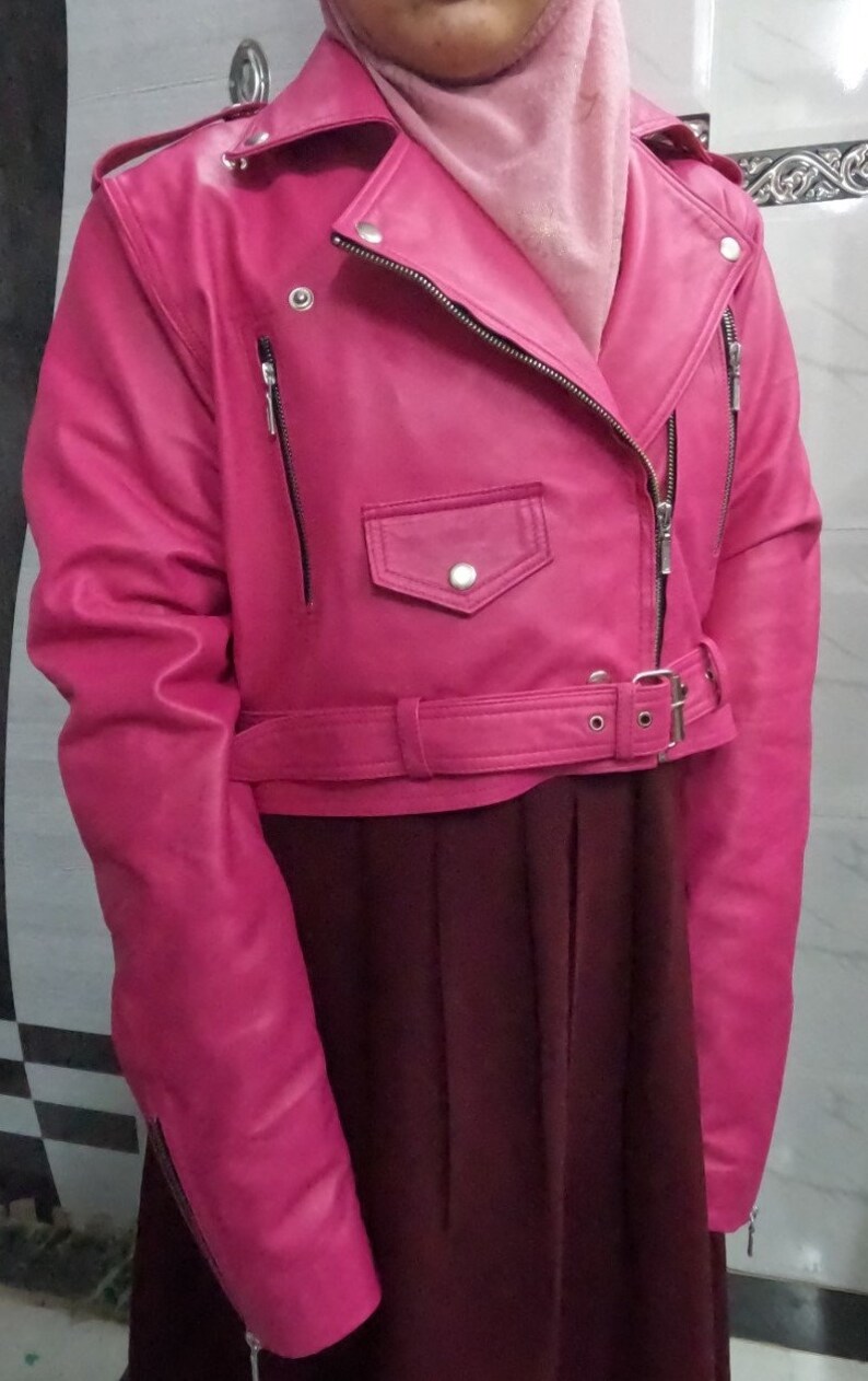 Noorani Womens Hot Pink Leather Jacket CROPPED Motor Bolero Etsy