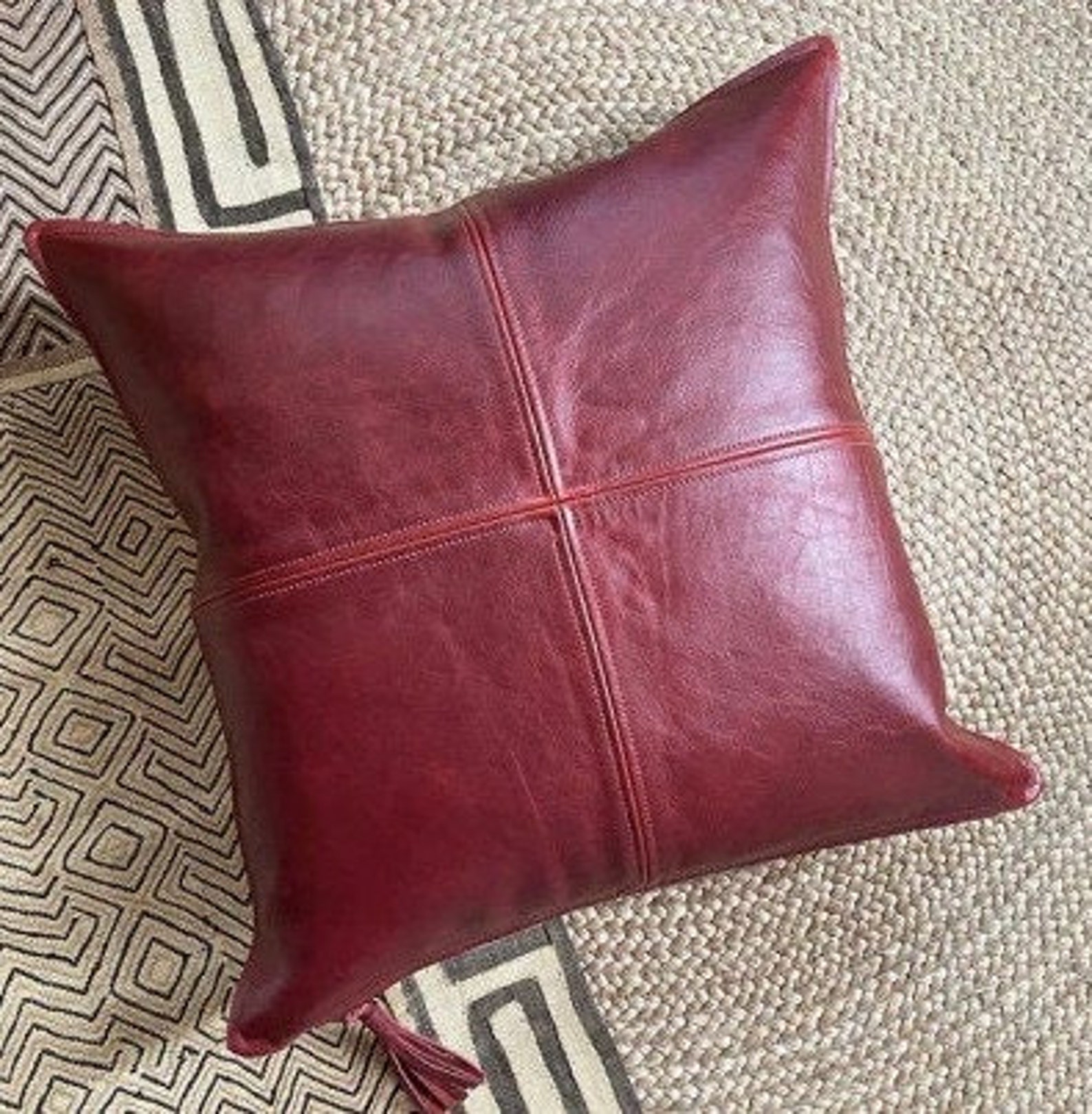 Lambskin LEATHER PILLOW Cover Vine Red Leather Square Etsy