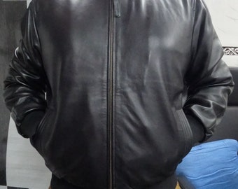 Men BLACK BOMBER Leather Jacket | Windbreaker Biker Leather