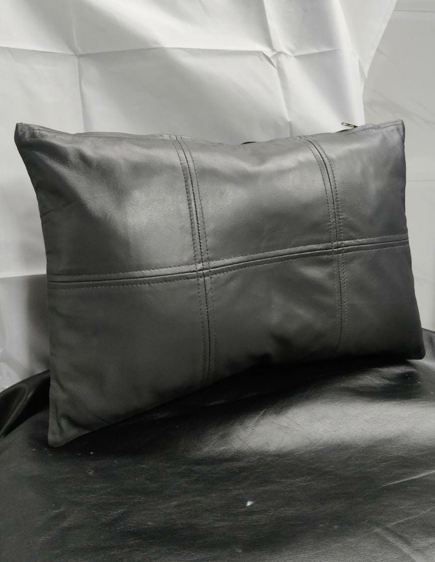 Noorani Lambskin Dark GREY Leather Pillow Cover Leather Etsy