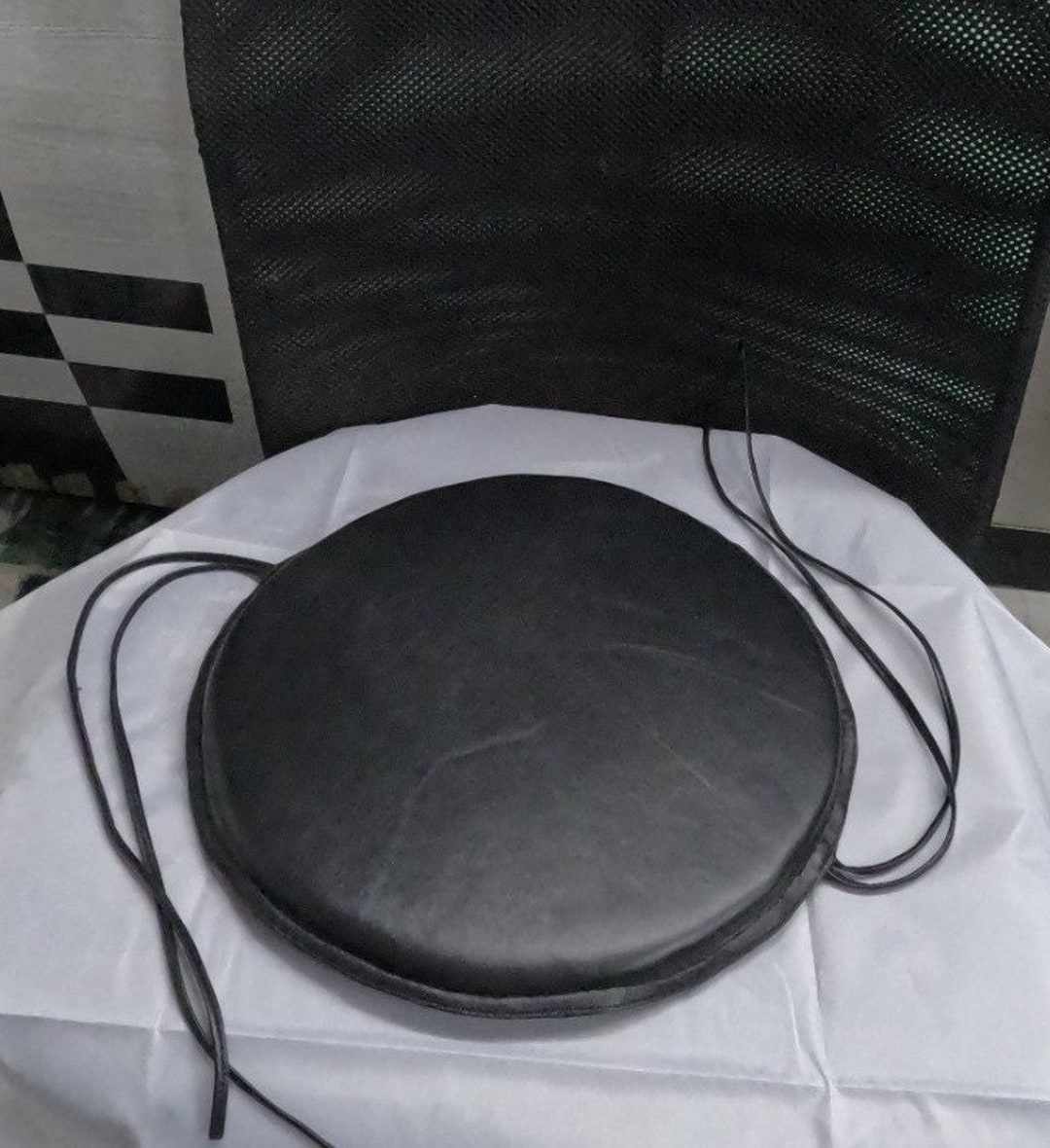 Noorani Lambskin Leather BLACK CIRCLE ROUND Chair Pad With Etsy