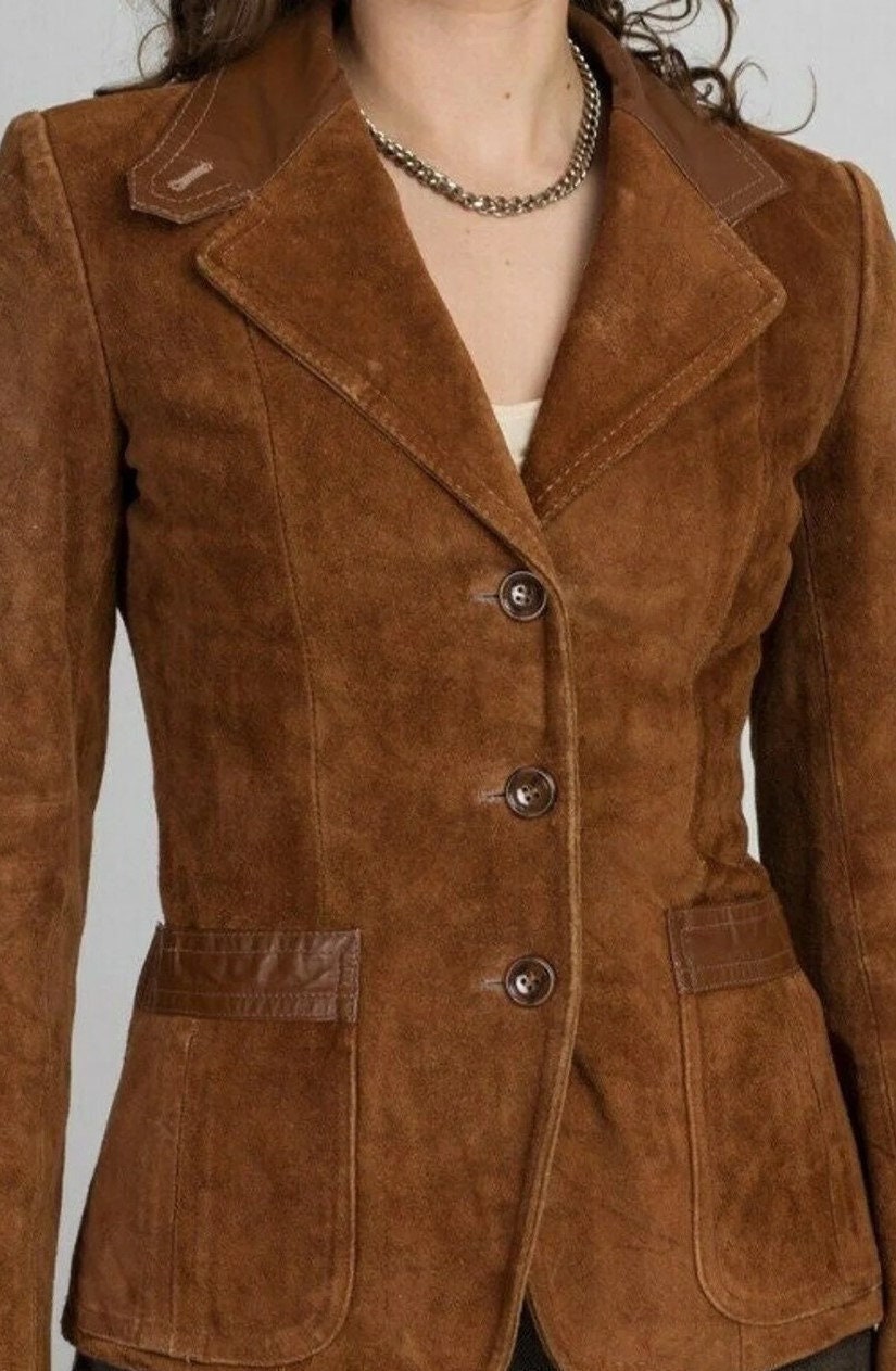 Noorani Womens BROWN SUEDE Blazer Stylish FORMAL Suede Etsy