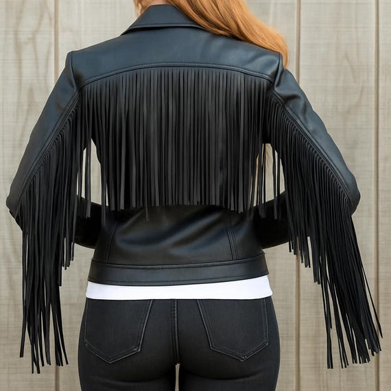ジャケット・アウター leather fringe concho blouson black XL Gallanto Vintage Biker Fringe Leather Jacket - Tassel Concho