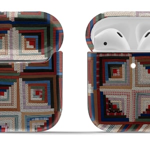 Log Cabin Vintage Quilt Airpods Case Cover for 1st and 2nd Gen Original or Pro| Modern Vintage Accessory | Circle Keyring Included