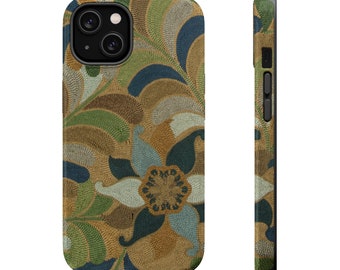 Retro 60s 70s Beaded Hippie Print | MagSafe Tough iPhone Case for iPhones 12, 13, 14, 15, 16, 17 (Mini, Pro, Pro Max, Plus, Air)