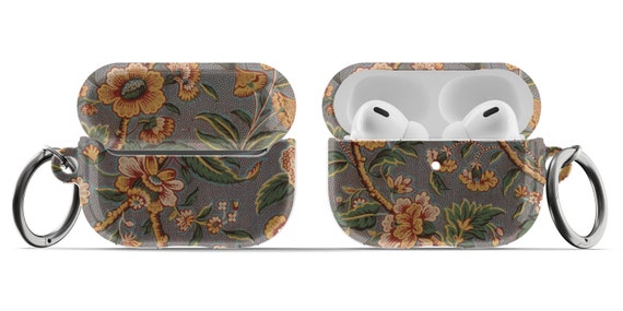 Vintage Floral Print on Airpod Case 1st 2nd Gen Airpods Case Original  or Pro Grey Yellow Modern Vintage Accessory Circle Keyring