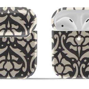 Black and White Ornamental Pattern on Airpods Case Cover 1st and 2nd Gen Original + Pro | Modern Vintage Accessory | Circle Keyring Included