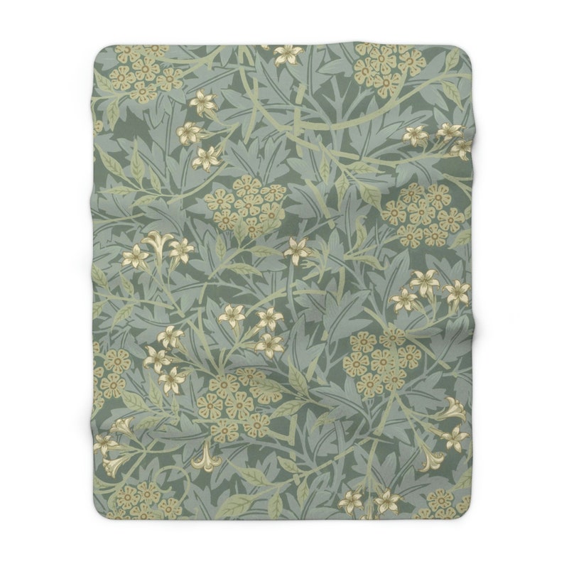 Secret Garden Sherpa Fleece Throw Blanket, Beautiful Sage Green Pattern made for Comfy Boho Decor, 2 Sizes: 50" x 60" or, 60" x 80" image 2