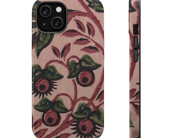 Nature Painting Berry Vine Green, Pink + Mauve Gedrukt op MagSafe Tough iPhone-hoesje: 12, 13, 14, 15, 16, 17 (Mini, Pro, Pro Max, Plus, Air)