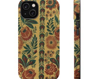 Retro Florals | 70s Boho Hippie Design Printed on MagSafe Tough iPhone Case for iPhones 12, 13, 14, 15, 16 (Mini, Pro, Pro Max, Plus)