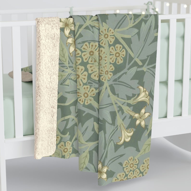Secret Garden Sherpa Fleece Throw Blanket, Beautiful Sage Green Pattern made for Comfy Boho Decor, 2 Sizes: 50" x 60" or, 60" x 80" image 1