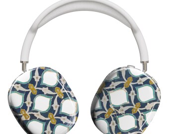 Abstract Geometric AirPods Max Shell – Navy Blue, Gold & White | Artistic Protective Shell Cover for AirPods Max Headphones