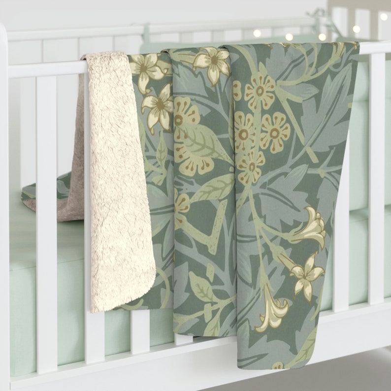 Secret Garden Sherpa Fleece Throw Blanket, Beautiful Sage Green Pattern made for Comfy Boho Decor, 2 Sizes: 50" x 60" or, 60" x 80" image 5