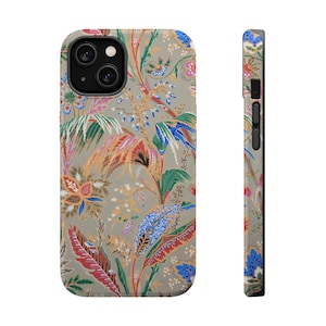 Breezy Botanicals, Tropical Colors on Grey MagSafe Tough iPhone Case iPhones 12, 13, 14, 15, 16 (Mini, Pro, Pro Max, Plus), Matte or Glossy