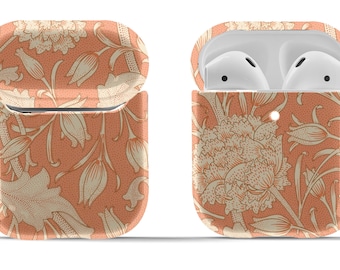 Sweet Pastel Orange Floral Airpod Case | Hard Cover for Original or Pro | Garden Pattern Modern Vintage Accessory | Keyring Included