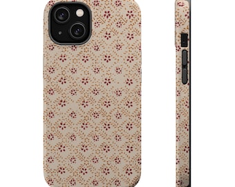 Cute Dotted Diamond Floral Pattern on MagSafe Tough iPhone Case: iPhones 12, 13, 14, 15, 16, 17 (Mini, Pro, Pro Max, Plus, Air)