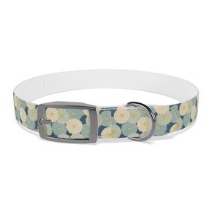Blue Japanese-Inspired Daisy Dog Collar, Vintage Floral Print for Stylish Pets, Waterproof & Durable Accessory, 3 Buckle Options