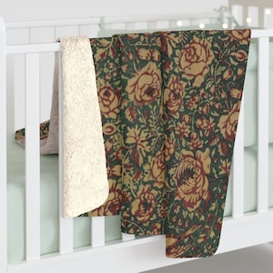 Design de impressão vintage super confortável com padrão de flores e pássaros em cobertor de lã sherpa, lindas cores de outono e natal