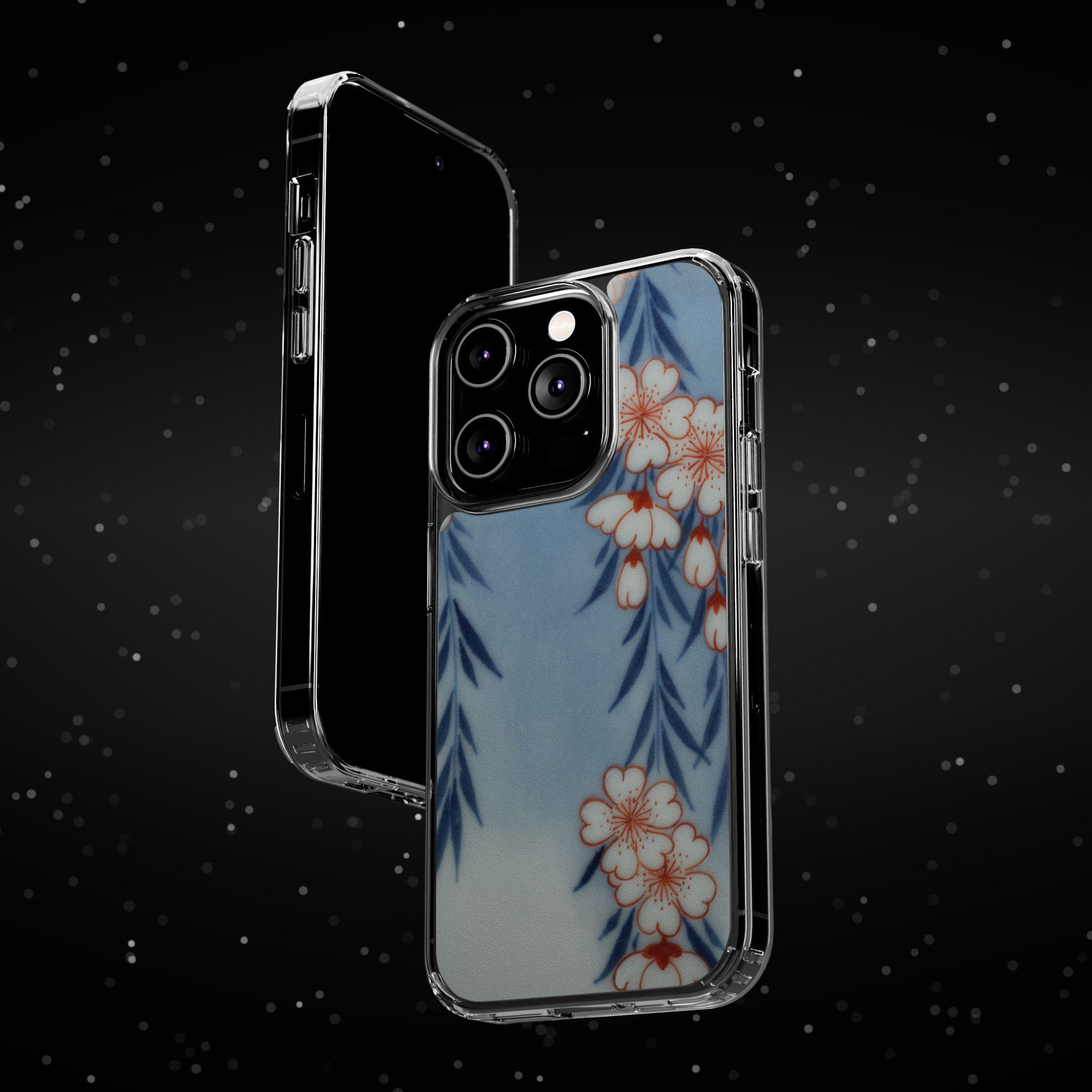日本の青と白の花、桜、柔らかくてフレキシブルな携帯電話ケース